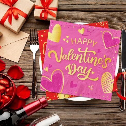 48 قطعة من مناديل عيد الحب للاستعمال مرة واحدة، مناديل ورقية على شكل قلب لتزيين عيد الحب - لوازم حفلات الزفاف وأعياد الميلاد وعيد الحب in Kuwait