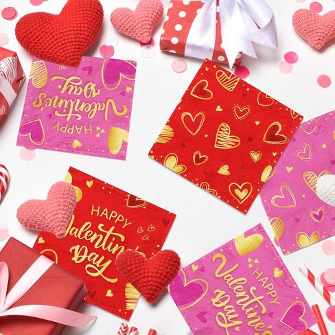 48 قطعة من مناديل عيد الحب للاستعمال مرة واحدة، مناديل ورقية على شكل قلب لتزيين عيد الحب - لوازم حفلات الزفاف وأعياد الميلاد وعيد الحب in Kuwait