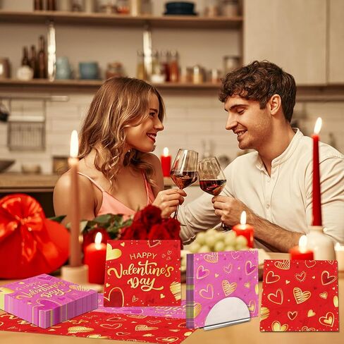 48 قطعة من مناديل عيد الحب للاستعمال مرة واحدة، مناديل ورقية على شكل قلب لتزيين عيد الحب - لوازم حفلات الزفاف وأعياد الميلاد وعيد الحب in Kuwait