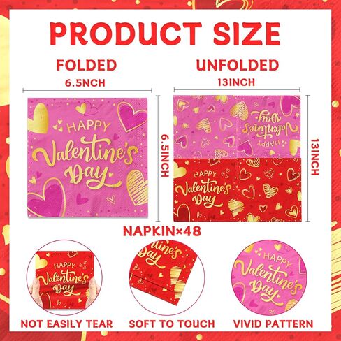 48 قطعة من مناديل عيد الحب للاستعمال مرة واحدة، مناديل ورقية على شكل قلب لتزيين عيد الحب - لوازم حفلات الزفاف وأعياد الميلاد وعيد الحب in Kuwait