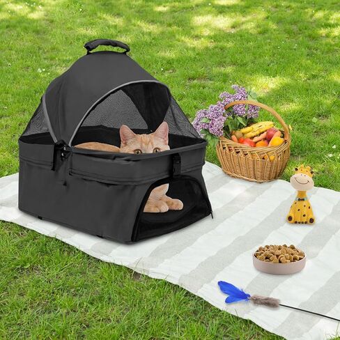 3 in 1 Folding Dog Stroller, Pet Folding Stroller for Cats and Dogs, 4 Wheels Dog Cat Puppy Stroller w/Removable Carry Basket,Storage Basket and Cup Holder,Foldable Pet Stroller (Black) in Saudi Arabia