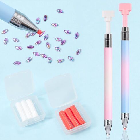 JERCLITY 2 Pieces Pink Blue Refillable Wax Pen for Diamond Painting, Rhinestone Pick-Up Nail Art Tools, 6pcs Diamond Art Wax Refills in Saudi Arabia