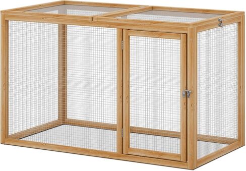 Magshion Outdoor Chicken Coop Run with Ventilated Wire Fence, Top Access, Wooden Bunny Cage Poultry Hutch for Small Animals up to 2 Chickens (Standard Size) or 4 Bantams, 45" Natural in Kuwait