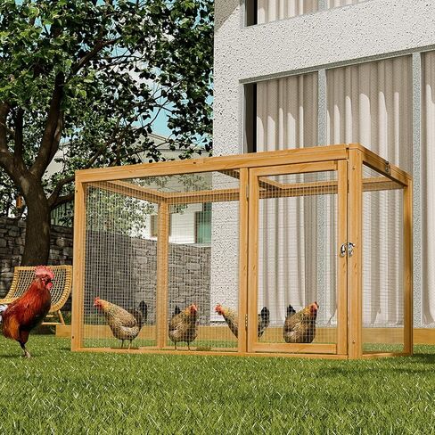 Magshion Outdoor Chicken Coop Run with Ventilated Wire Fence, Top Access, Wooden Bunny Cage Poultry Hutch for Small Animals up to 2 Chickens (Standard Size) or 4 Bantams, 45" Natural in Kuwait