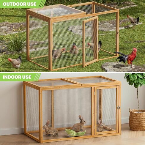 Magshion Outdoor Chicken Coop Run with Ventilated Wire Fence, Top Access, Wooden Bunny Cage Poultry Hutch for Small Animals up to 2 Chickens (Standard Size) or 4 Bantams, 45" Natural in Kuwait