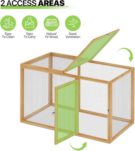 Magshion Outdoor Chicken Coop Run with Ventilated Wire Fence, Top Access, Wooden Bunny Cage Poultry Hutch for Small Animals up to 2 Chickens (Standard Size) or 4 Bantams, 45" Natural in Kuwait