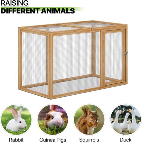 Magshion Outdoor Chicken Coop Run with Ventilated Wire Fence, Top Access, Wooden Bunny Cage Poultry Hutch for Small Animals up to 2 Chickens (Standard Size) or 4 Bantams, 45" Natural in Kuwait