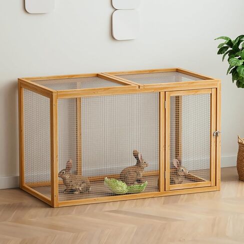 Magshion Outdoor Chicken Coop Run with Ventilated Wire Fence, Top Access, Wooden Bunny Cage Poultry Hutch for Small Animals up to 2 Chickens (Standard Size) or 4 Bantams, 45" Natural in Kuwait