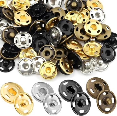 40Sets Sew-on Snap Buttons - 4 Colors 12.5mm Metal Sewing Snaps Fasteners - Sew-on Press Studs Buttons for Sewing Clothing -Gold,Antique Bronze, Silver,Black in Saudi Arabia
