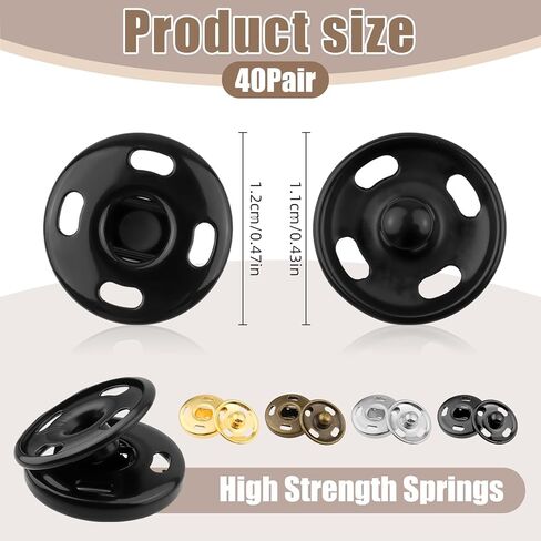 40Sets Sew-on Snap Buttons - 4 Colors 12.5mm Metal Sewing Snaps Fasteners - Sew-on Press Studs Buttons for Sewing Clothing -Gold,Antique Bronze, Silver,Black in Saudi Arabia