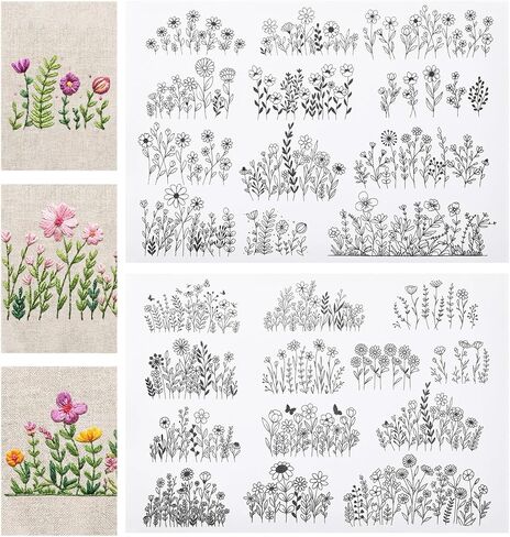 25PCS Embroidery Patterns Water Soluble, 2 Sheets Wildflower Embroidery Patterns for Hand Sewing Needlework Beginners (11.7 * 8 Inch) in Saudi Arabia