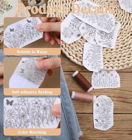 25PCS Embroidery Patterns Water Soluble, 2 Sheets Wildflower Embroidery Patterns for Hand Sewing Needlework Beginners (11.7 * 8 Inch) in Saudi Arabia