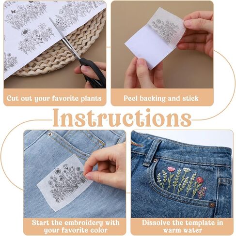 25PCS Embroidery Patterns Water Soluble, 2 Sheets Wildflower Embroidery Patterns for Hand Sewing Needlework Beginners (11.7 * 8 Inch) in Saudi Arabia