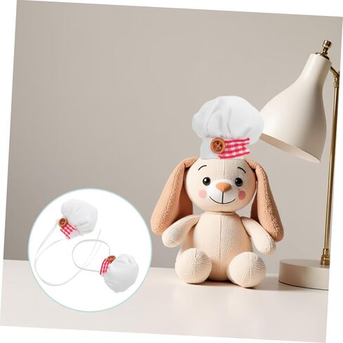 Uonlytech 2Pcs Plush Doll Chef Hat Soft Miniature Cooking Caps with Elastic Band for Stuffed Animals Decorative Dress Up Accessory for Creative Play in Saudi Arabia