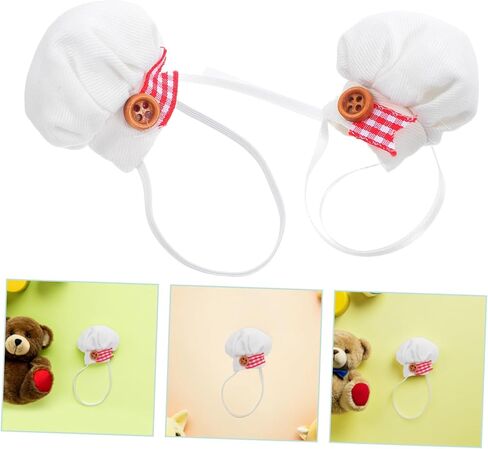 Uonlytech 2Pcs Plush Doll Chef Hat Soft Miniature Cooking Caps with Elastic Band for Stuffed Animals Decorative Dress Up Accessory for Creative Play in Saudi Arabia