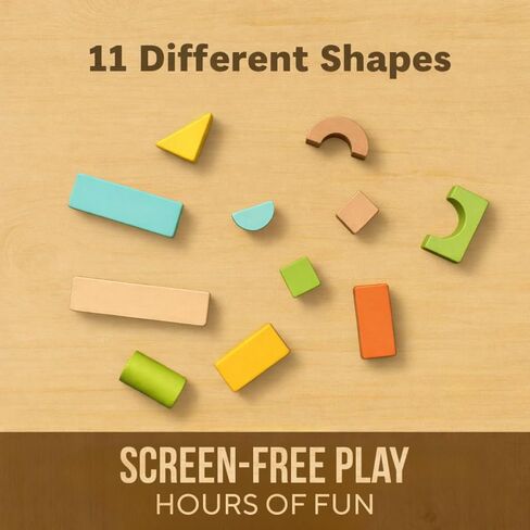 مجموعة مكعبات البناء الخشبية المكونة من 100 قطعة من MOD - تتضمن غطاءًا شديد التحمل لفرز الأشكال ودلو تخزين، مكعبات خشبية بألوان الباستيل، لعبة تعليمية خالية من الشاشة للأطفال الصغار من سن 1 2 3 in Kuwait