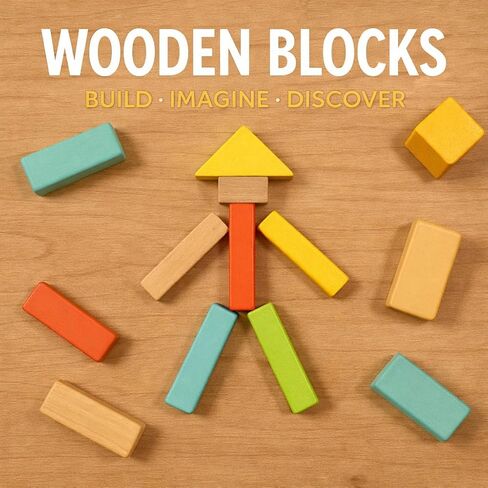 مجموعة مكعبات البناء الخشبية المكونة من 100 قطعة من MOD - تتضمن غطاءًا شديد التحمل لفرز الأشكال ودلو تخزين، مكعبات خشبية بألوان الباستيل، لعبة تعليمية خالية من الشاشة للأطفال الصغار من سن 1 2 3 in Kuwait