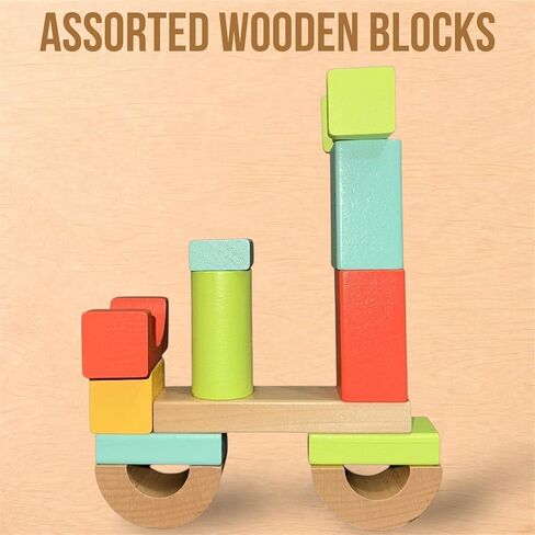 مجموعة مكعبات البناء الخشبية المكونة من 100 قطعة من MOD - تتضمن غطاءًا شديد التحمل لفرز الأشكال ودلو تخزين، مكعبات خشبية بألوان الباستيل، لعبة تعليمية خالية من الشاشة للأطفال الصغار من سن 1 2 3 in Kuwait