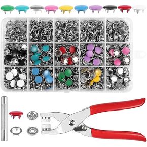مجموعة أزرار Oruiiju المعدنية مع كماشة تثبيت - للحرف اليدوية والملابس والخياطة مع أداة ضغط (200 مجموعة، 10 ألوان، 9.5 مم) in Kuwait