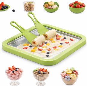 Ice Cream Roller Maker, At Home Rolled Ice Cream Maker Machine, Dairy Free & Frozen Yogurt Maker, Electric Free Countertop Ice Cream Machine with Spade for Rolls, Sorbet & Frozen Yogurt (White) in Kuwait