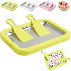 مجموعة أدوات صنع الآيس كريم الملفوفة، 2026 ماكينة صنع الآيس كريم الفورية الجديدة في المنزل مع مكشطتين، صينية آيس كريم ملفوفة DIY للآيس كريم الملفوف، خدمة ناعمة، سلاش، زبادي مجمد، شربات الفواكه (أبيض) in Kuwait