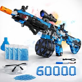 قاذف كرات جل كهربائي، قاذف كرات رش أوتوماتيكي عالي السرعة مع أكثر من 60000 ونظارات واقية، ألعاب كرة رش قابلة لإعادة الشحن من JIFTOK للأنشطة الخارجية ألعاب الرماية للحفلات - أزرق أسود in Kuwait