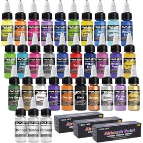 Airbrush Paint Bulk- 30 Colors with 3 Thinner, Ready to Spray Airbrush Paint Set, Water-Based Acrylic Air Brush Paints for Metal, Plastic Models, Canvas, Wood - 3 Packs in Kuwait