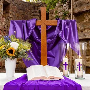 Easter Purple Satin Fabric for Cross 59" Wide 2 Yards Passover Soft Soild Silk Craft Fabric Religious Cross Outdoor Wedding DIY Sewing Draping Decoration in Kuwait