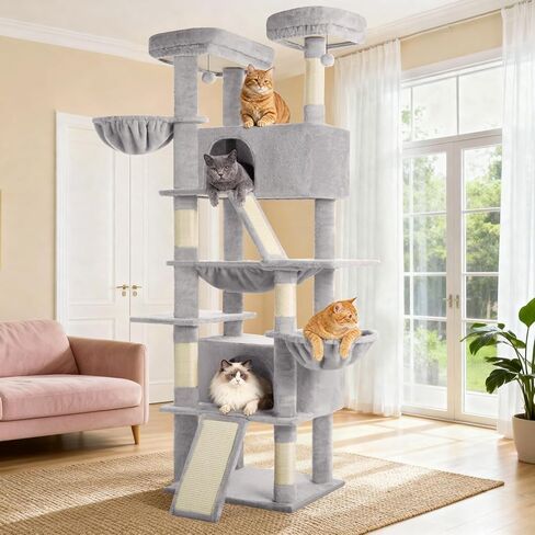Cat Tree 82 in Multi-Level Heavy Duty Cat Tower for Indooe Cats, Large Cat Tree with Sisal Scratching Posts, Hammock, 2 Perches, 2 Condos, 2 Hanging Basket, Dark Grey in Saudi Arabia