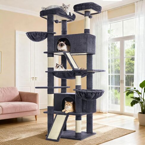 Cat Tree 82 in Multi-Level Heavy Duty Cat Tower for Indooe Cats, Large Cat Tree with Sisal Scratching Posts, Hammock, 2 Perches, 2 Condos, 2 Hanging Basket, Dark Grey in Saudi Arabia