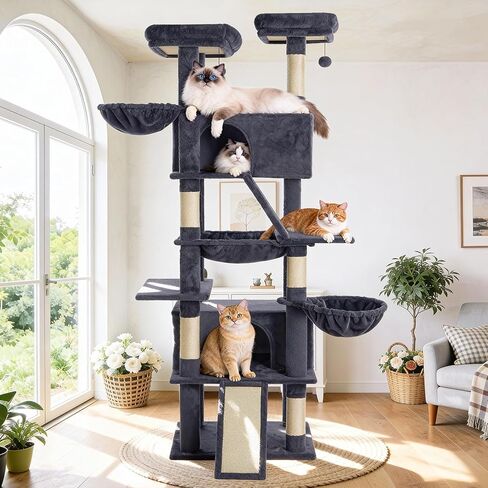 Cat Tree 82 in Multi-Level Heavy Duty Cat Tower for Indooe Cats, Large Cat Tree with Sisal Scratching Posts, Hammock, 2 Perches, 2 Condos, 2 Hanging Basket, Dark Grey in Saudi Arabia