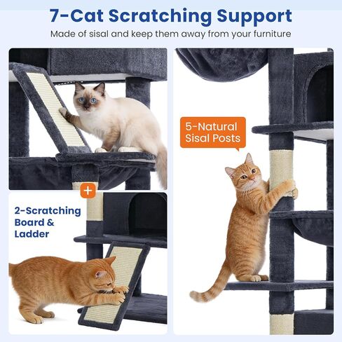 Cat Tree 82 in Multi-Level Heavy Duty Cat Tower for Indooe Cats, Large Cat Tree with Sisal Scratching Posts, Hammock, 2 Perches, 2 Condos, 2 Hanging Basket, Dark Grey in Saudi Arabia