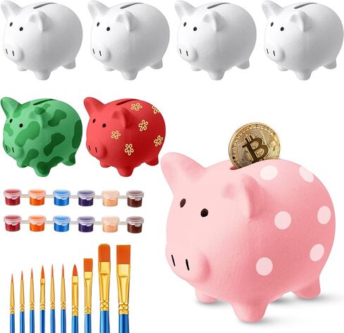 12 قطعة من حصالات الخنزير المصنوعة من السيراميك، هدية عيد الميلاد، بيضاء غير مزججة للأولاد والبنات مع شريطين طلاء، 10 فرش، هدية عيد ميلاد، مهرجان منزلي، أنشطة ممتعة in Kuwait