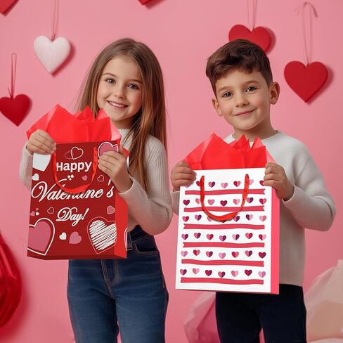 قطعتان من أكياس هدايا عيد الحب مقاس 33 سم مع مناديل ورقية وبطاقة، حقيبة هدايا عيد الحب للأطفال والكبار، أكياس تغليف هدايا عيد الحب لعيد الحب والذكرى السنوية لحفلات الزفاف in Kuwait