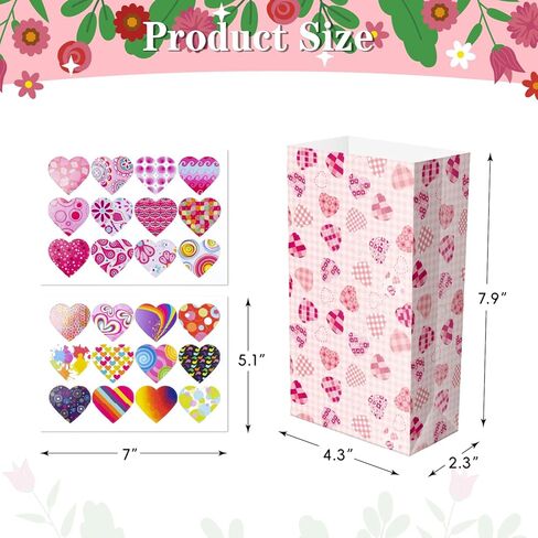 Jaywayang 24Pack Valentine Treat Bags, Small Gift Bags with Stickers, Goodie Mini for Valentine's Day Gifts Wrapping Party Favor. in Saudi Arabia