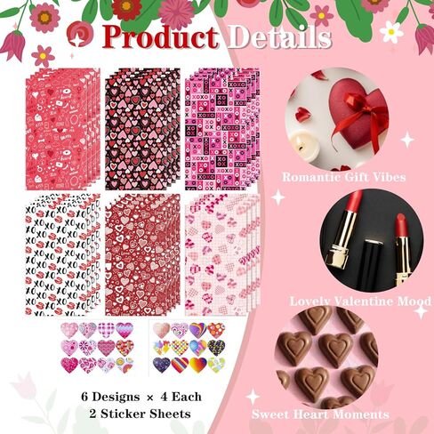 Jaywayang 24Pack Valentine Treat Bags, Small Gift Bags with Stickers, Goodie Mini for Valentine's Day Gifts Wrapping Party Favor. in Saudi Arabia