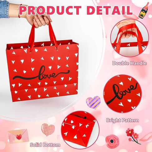 MDCGFOD 13" Valentines Gift Bags with Tissue Paper and Card, Valentine Day Gift Bag for Kids and Adults, Love Heart Treat Wrapping Bags for Valentines Day Wedding Anniversary Party Favors Supplies (red) in Saudi Arabia
