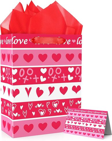MDCGFOD 13" Valentines Gift Bags with Tissue Paper and Card, Valentine Day Gift Bag for Kids and Adults, Love Heart Treat Wrapping Bags for Valentines Day Wedding Anniversary Party Favors Supplies (red) in Saudi Arabia