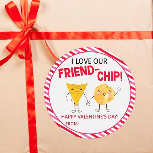 Friend-chip Valentine's Day Gift Stickers, 30 Pcs Valentine Name Tags for Gifts, 2.5x2.5 Inch Valentine Presents Sticker Labels, Valentines Tags for Gift Wrapping Bags School Classroom-B15 in Kuwait