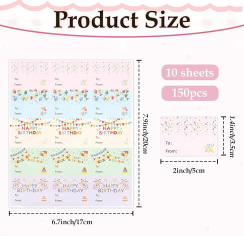 Happy Birthday Gift Tags Stickers, 150 PCS Gift Tags Stickers for Presents, 10 Sheets Self Adhesive to from Name Tag Labels Sticker Birthday Present Label for Box Cards Envelope Gifts Wrapping in Saudi Arabia