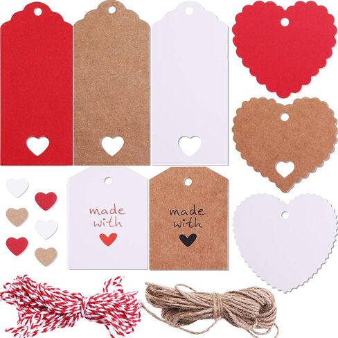 Blulu 160 Pieces 8 Styles Valentine's Day Tags Heart Shape Gift Tag Hang Label and 65.6 Feet Twines for Valentine's Day Gift Wrapping DIY Decoration in Saudi Arabia