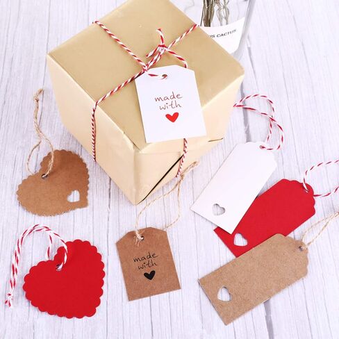 Blulu 160 Pieces 8 Styles Valentine's Day Tags Heart Shape Gift Tag Hang Label and 65.6 Feet Twines for Valentine's Day Gift Wrapping DIY Decoration in Saudi Arabia