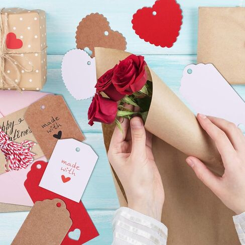 Blulu 160 Pieces 8 Styles Valentine's Day Tags Heart Shape Gift Tag Hang Label and 65.6 Feet Twines for Valentine's Day Gift Wrapping DIY Decoration in Saudi Arabia