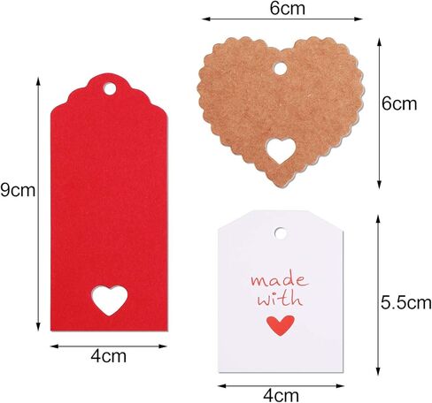Blulu 160 Pieces 8 Styles Valentine's Day Tags Heart Shape Gift Tag Hang Label and 65.6 Feet Twines for Valentine's Day Gift Wrapping DIY Decoration in Saudi Arabia
