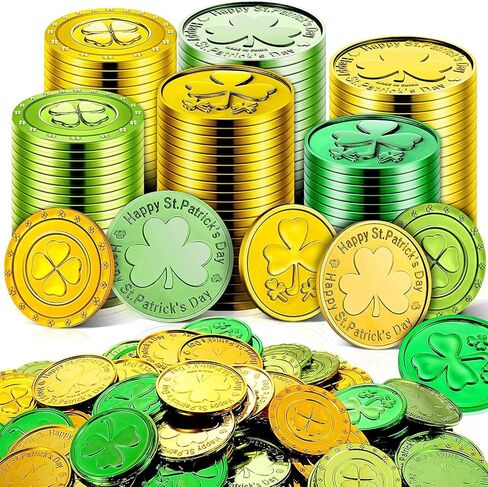 20 قطعة من العملات المعدنية لعيد القديس باتريك، عملات معدنية ذهبية من البلاستيك شامروك، عملات معدنية ذهبية للحظ السعيد في عيد القديس باتريك، 3 عملات ورقية للوعاء، وديكورات حفلات عيد القديس باتريك (ذهبي) in Saudi Arabia