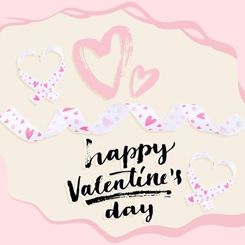 Chuangdi 2 Rolls 20 Yards Valentine's Day Hearts Ribbon 0.8'' Hearts Printed Pink White Wired Grosgrain Ribbon for Valentine's Day Gift Wrapping Decoration Hair Bows in Saudi Arabia
