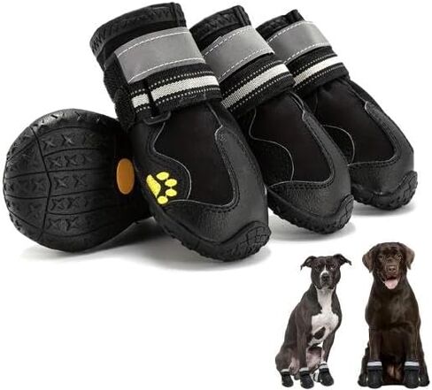 4 Pcs Dog Shoes, Anti-Slip Dog Boots for Winter Snow, Hot Pavement, Dog Booties & Paw Protectors(Black,Large) in Saudi Arabia