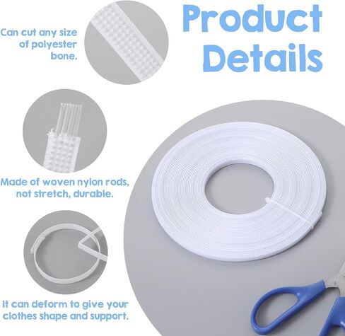 Shimmeroo Boning for Sewing, 25 Yards Corset Boning for Sewing Corset Making Wedding Dress Bridal Evening Gowns Crafts, Plastic, Sew-Through, 6mm in Kuwait