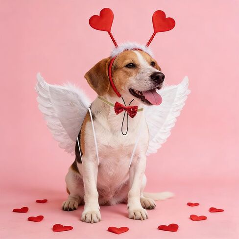 rbenxia الكلب عيد الحب زي الكلب سويت القلب عقال الحب تحت عنوان ملابس الكلب مع ريشة بيضاء الجناح القلب عقال، الحيوانات الأليفة عيد الحب صورة يطلق النار الزي للكلاب الصغيرة والمتوسطة الكبيرة in Kuwait
