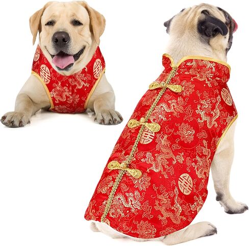 LEIFIDE New Year Cat Dog Knot Buttons Costume Cheongsam Winter Pet Clothes Vest of The Tang Dynasty Coat for Cats Chinese Style Clothing for Pets(XL) in Saudi Arabia